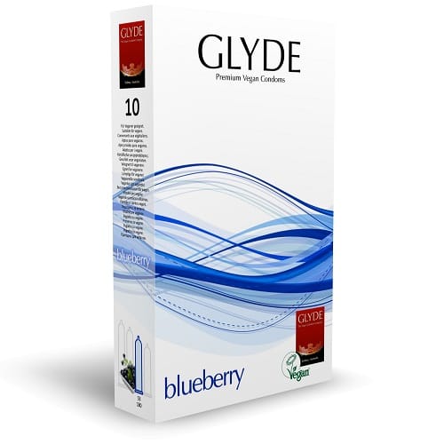 Glyde Ultra Blueberry Flavour Vegan Condoms 10 Pack 2 Glyde Ultra Blueberry Flavour Vegan Condoms 10 Pack - Image 1