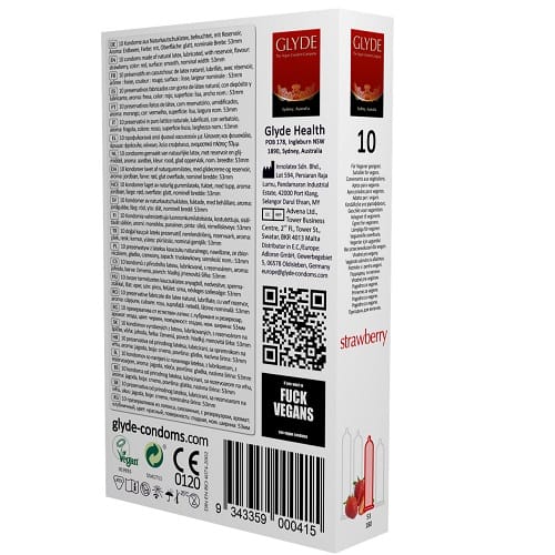 Glyde Ultra Strawberry Flavour Vegan Condoms 10 Pack 5 Glyde Ultra Strawberry Flavour Vegan Condoms 10 Pack - Image 4