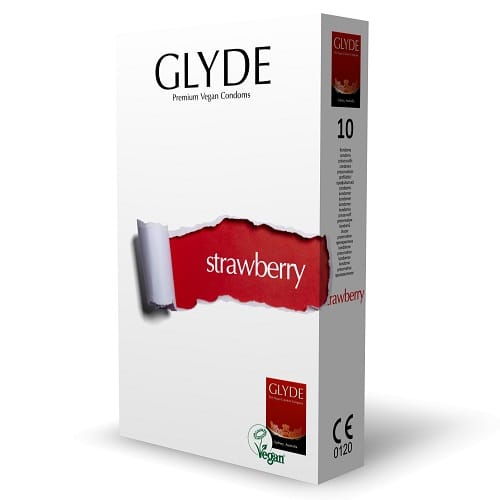 Glyde Ultra Strawberry Flavour Vegan Condoms 10 Pack 4 Glyde Ultra Strawberry Flavour Vegan Condoms 10 Pack - Image 3