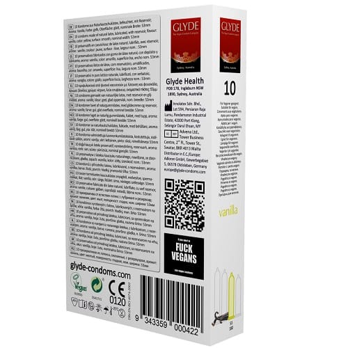 Glyde Ultra Vanilla Flavour Vegan Condoms 10 Pack 4 Glyde Ultra Vanilla Flavour Vegan Condoms 10 Pack - Image 3