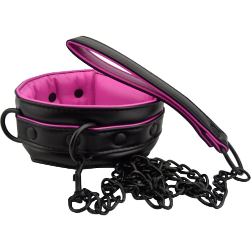 Bound to Please Pink & Black Bondage Collar & Leash 2 Bondage Collar Leash Set
