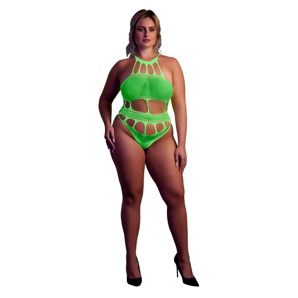 Cut Out Thong Bodysuit Neon Green Plus Size 2 Cut Out Thong Bodysuit Neon Green Plus Size - Image 1