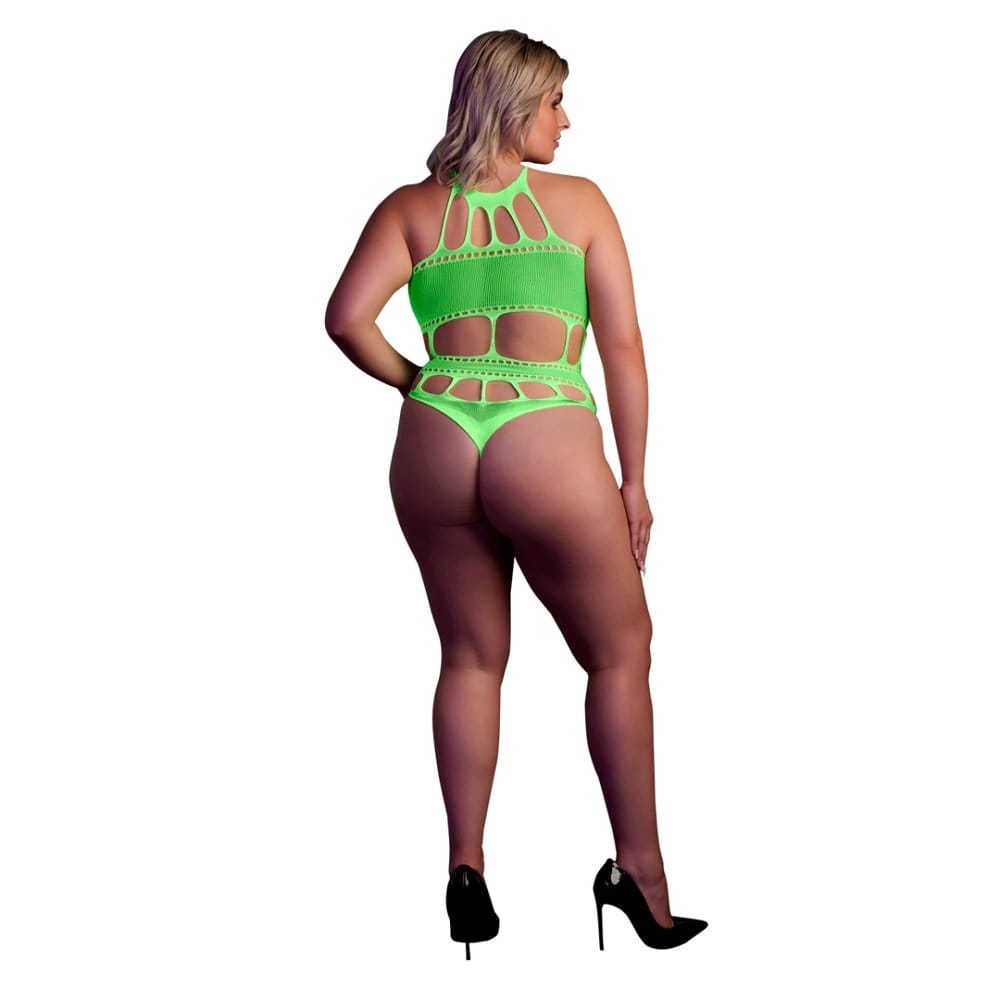 Cut Out Thong Bodysuit Neon Green Plus Size 5 Cut Out Thong Bodysuit Neon Green Plus Size - Image 4