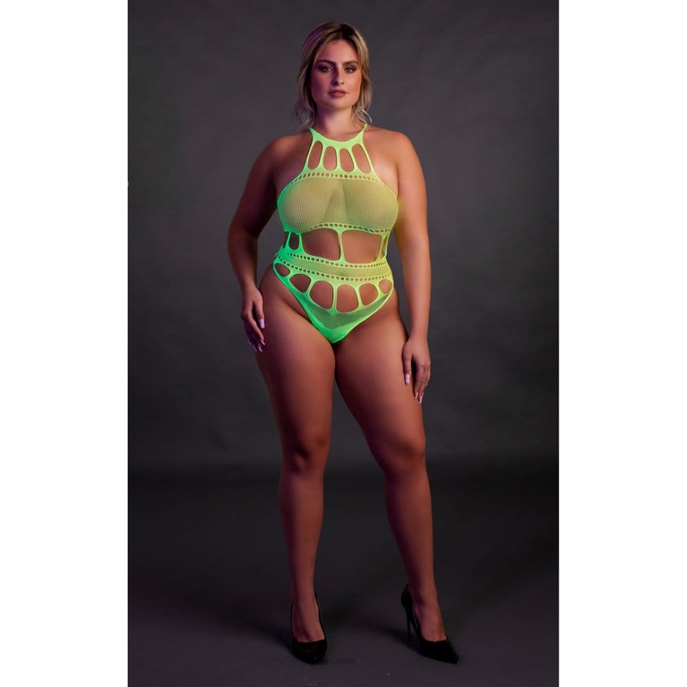 Cut Out Thong Bodysuit Neon Green Plus Size 6 Cut Out Thong Bodysuit Neon Green Plus Size - Image 5