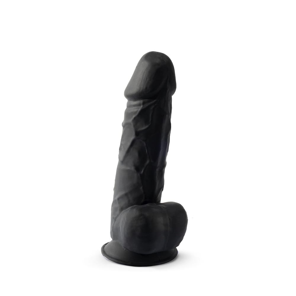 SilexD 8.5 inch Realistic Silicone Dual Density Girthy Dildo with Suction Cup with Balls Black 2 Density Girthy Dildo