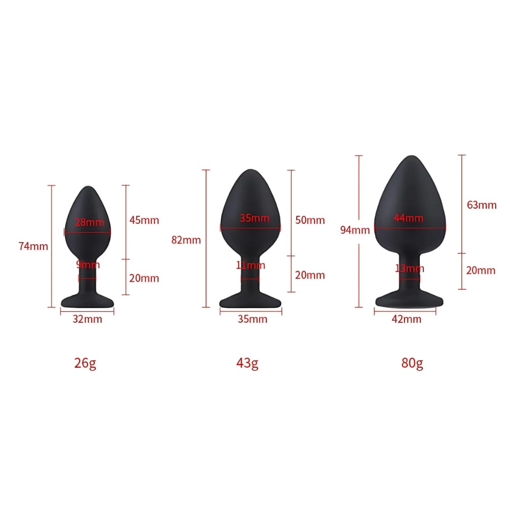 Toosh Silicone Butt Plug Black Set of 3 Clear Stone 12 Toosh Silicone Butt Plug Black Set of 3 Clear Stone - Image 11