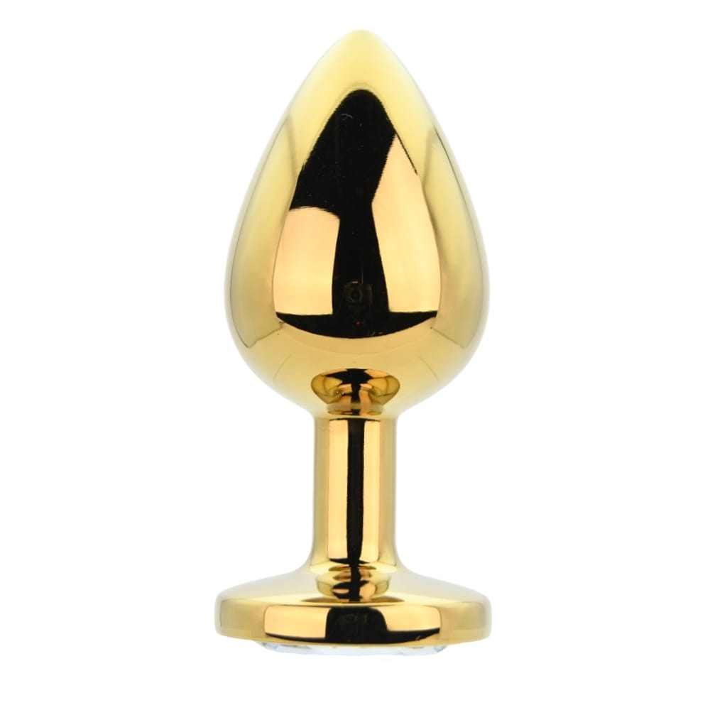 Toosh Gold Metal Butt Plug Large Clear Stone 2 Toosh Gold Metal Butt Plug Large Clear Stone - Image 1