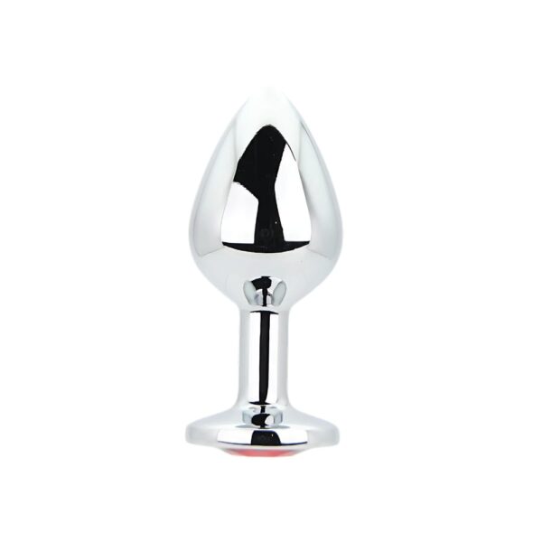 Toosh Silver Metal Butt Plug Medium Red Stone