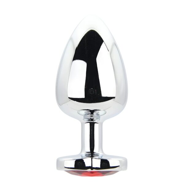 Toosh Heart Shaped Silver Butt Plug with Red Stone Large