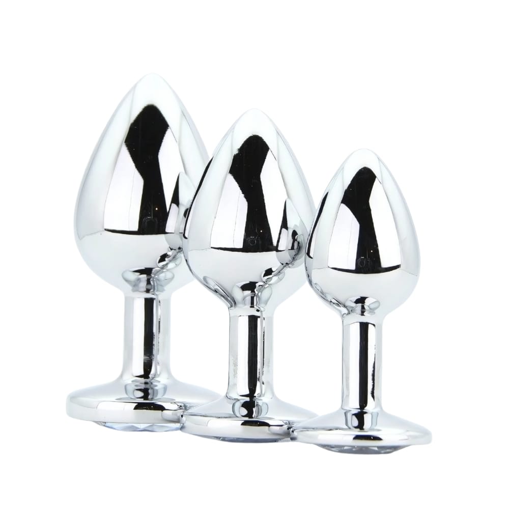 Toosh Metal Butt Plug Silver Set of 3 Clear Stone 4 Toosh Metal Butt Plug Silver Set of 3 Clear Stone - Image 3