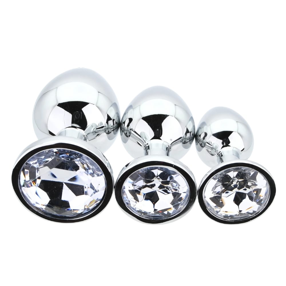 Toosh Metal Butt Plug Silver Set of 3 Clear Stone 5 Toosh Metal Butt Plug Silver Set of 3 Clear Stone - Image 4