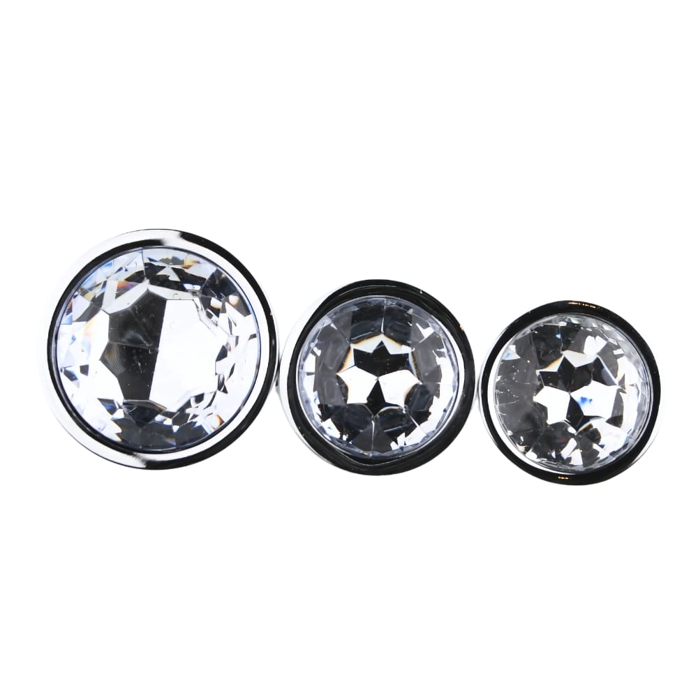 Toosh Metal Butt Plug Silver Set of 3 Clear Stone 6 Toosh Metal Butt Plug Silver Set of 3 Clear Stone - Image 5