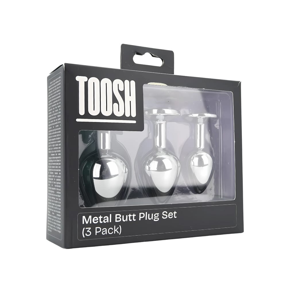 Toosh Metal Butt Plug Silver Set of 3 Clear Stone 13 Toosh Metal Butt Plug Silver Set of 3 Clear Stone - Image 12