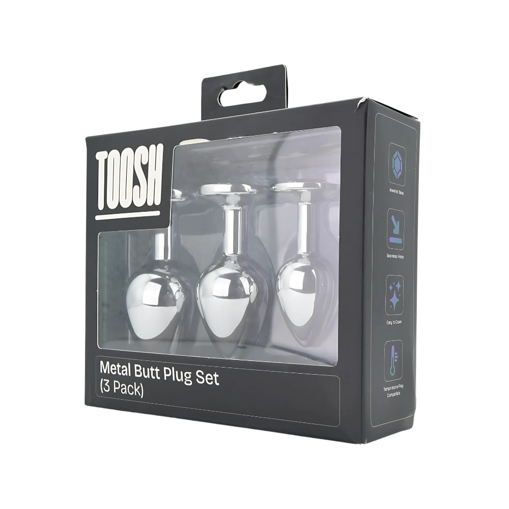 Toosh Metal Butt Plug Silver Set of 3 Clear Stone 12 Toosh Metal Butt Plug Silver Set of 3 Clear Stone - Image 11