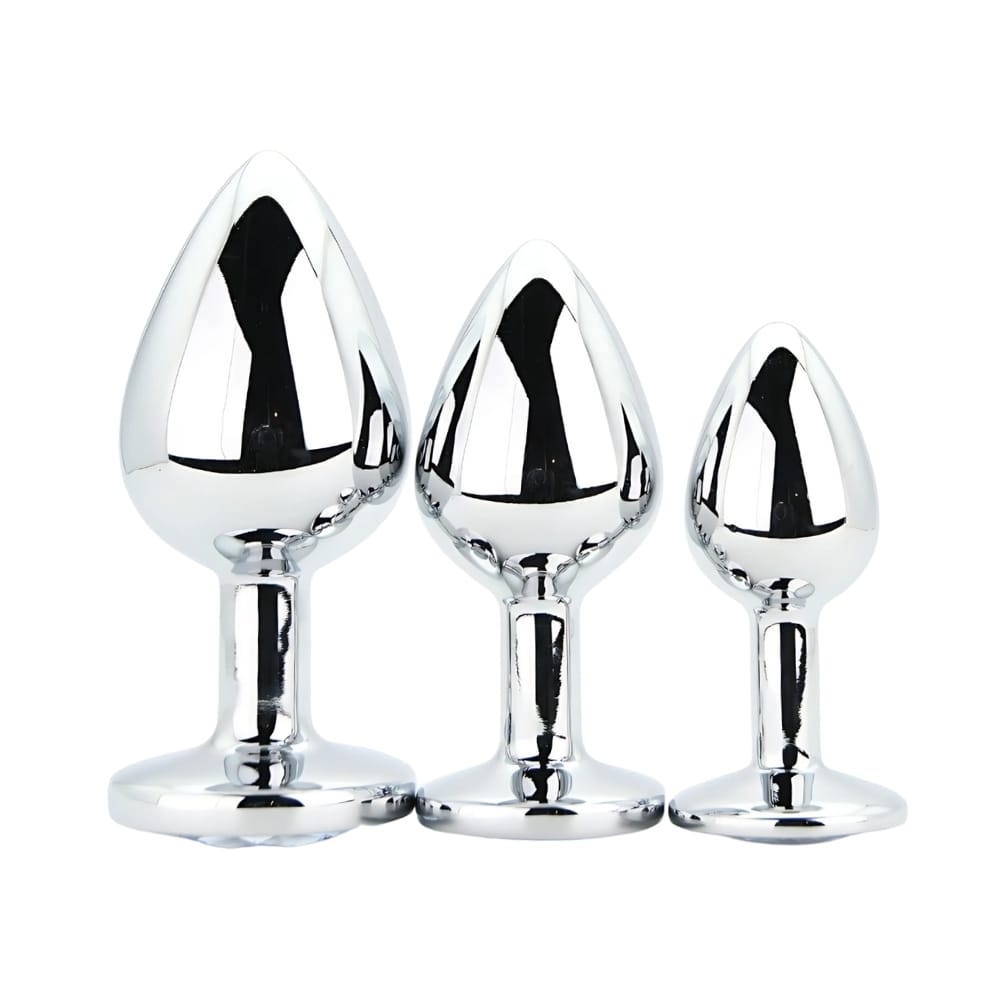 Toosh Metal Butt Plug Silver Set of 3 Clear Stone 2 Toosh Metal Butt Plug Silver Set of 3 Clear Stone - Image 1