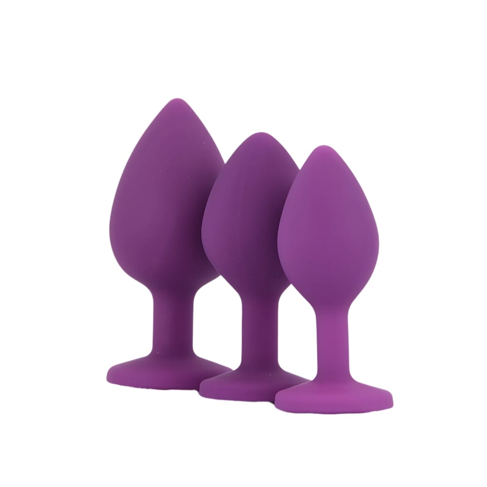 Toosh Silicone Butt Plug Purple Set of 3 Clear Stone 4 Toosh Silicone Butt Plug Purple Set of 3 Clear Stone - Image 3