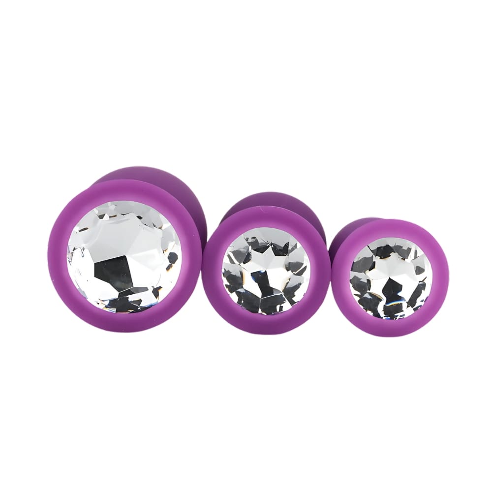 Toosh Silicone Butt Plug Purple Set of 3 Clear Stone 6 Toosh Silicone Butt Plug Purple Set of 3 Clear Stone - Image 5