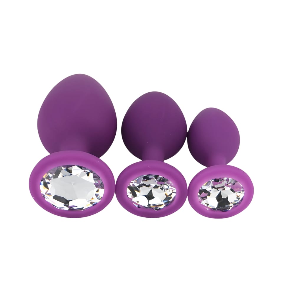 Toosh Silicone Butt Plug Purple Set of 3 Clear Stone 5 Toosh Silicone Butt Plug Purple Set of 3 Clear Stone - Image 4