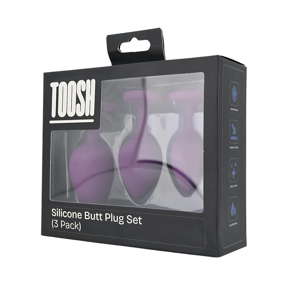 Toosh Silicone Butt Plug Purple Set of 3 Clear Stone 12 Toosh Silicone Butt Plug Purple Set of 3 Clear Stone - Image 11