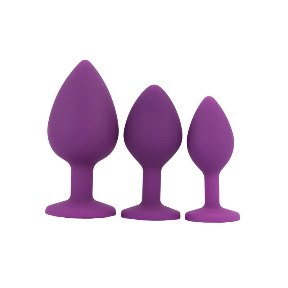 Toosh Silicone Butt Plug Purple Set of 3 Clear Stone 2 Toosh Silicone Butt Plug Purple Set of 3 Clear Stone - Image 1