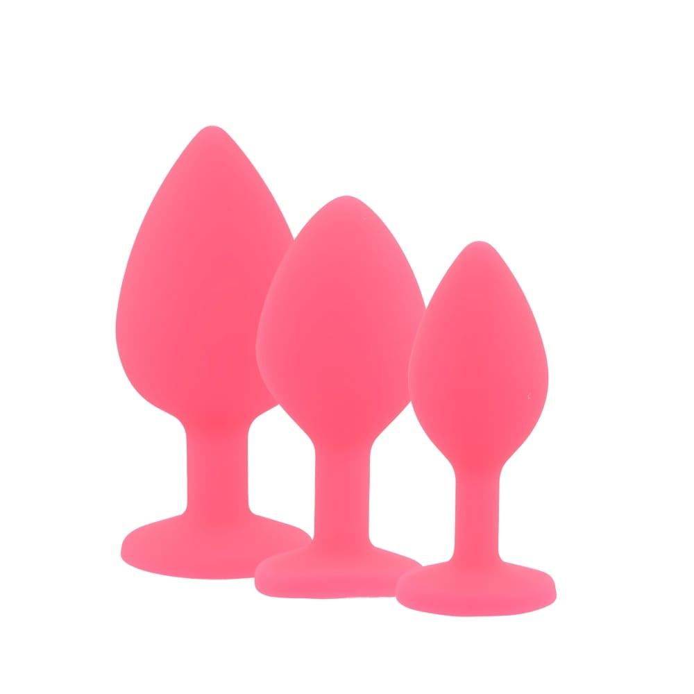 Toosh Silicone Butt Plug Pink Set of 3 Clear Stone 4 Toosh Silicone Butt Plug Pink Set of 3 Clear Stone - Image 3