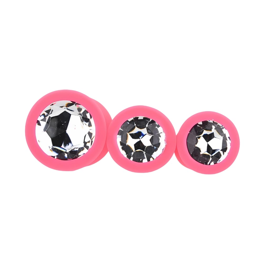 Toosh Silicone Butt Plug Pink Set of 3 Clear Stone 7 Toosh Silicone Butt Plug Pink Set of 3 Clear Stone - Image 6