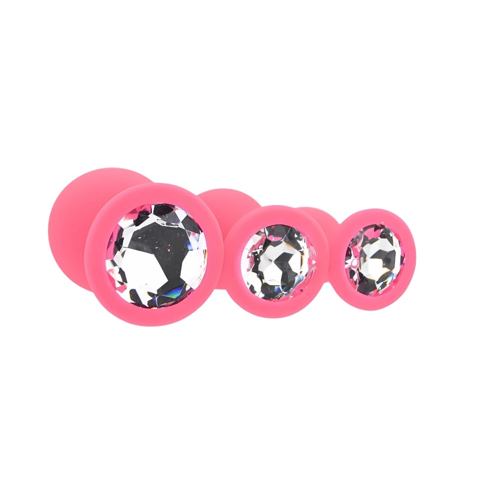 Toosh Silicone Butt Plug Pink Set of 3 Clear Stone 5 Toosh Silicone Butt Plug Pink Set of 3 Clear Stone - Image 4
