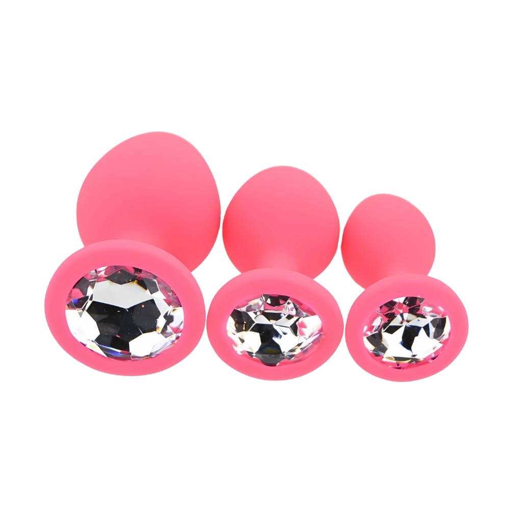 Toosh Silicone Butt Plug Pink Set of 3 Clear Stone 6 Toosh Silicone Butt Plug Pink Set of 3 Clear Stone - Image 5