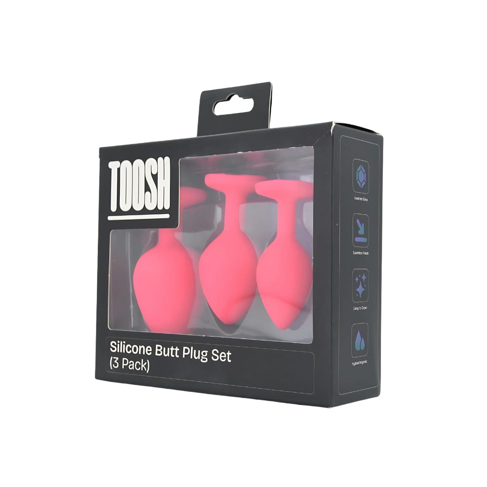 Toosh Silicone Butt Plug Pink Set of 3 Clear Stone 12 Toosh Silicone Butt Plug Pink Set of 3 Clear Stone - Image 11