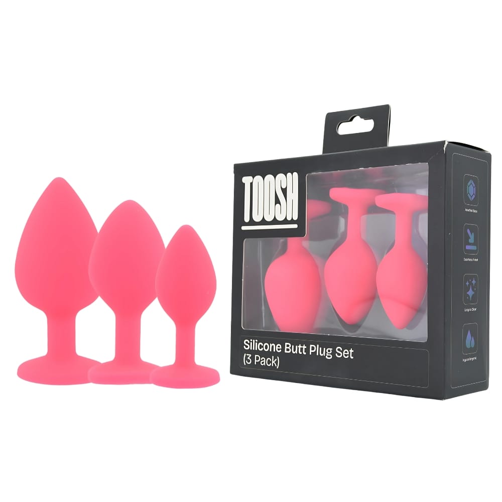 Toosh Silicone Butt Plug Pink Set of 3 Clear Stone 14 Toosh Silicone Butt Plug Pink Set of 3 Clear Stone - Image 13
