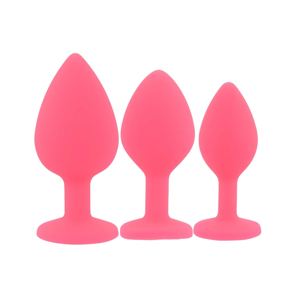 Toosh Silicone Butt Plug Pink Set of 3 Clear Stone 2 Toosh Silicone Butt Plug Pink Set of 3 Clear Stone - Image 1