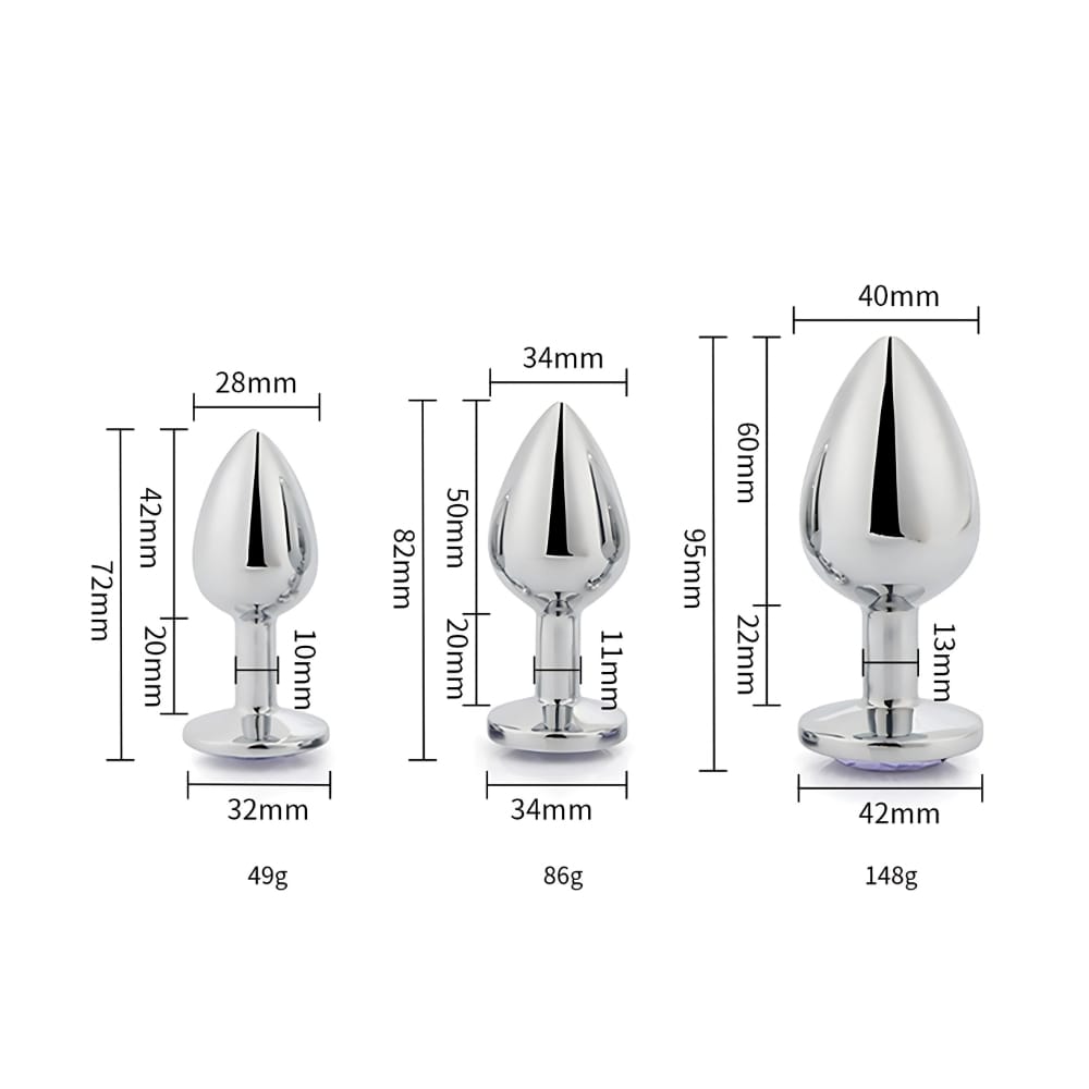 Toosh Metal Butt Plug Silver Set of 3 Clear Stone 10 Toosh Metal Butt Plug Silver Set of 3 Clear Stone - Image 9