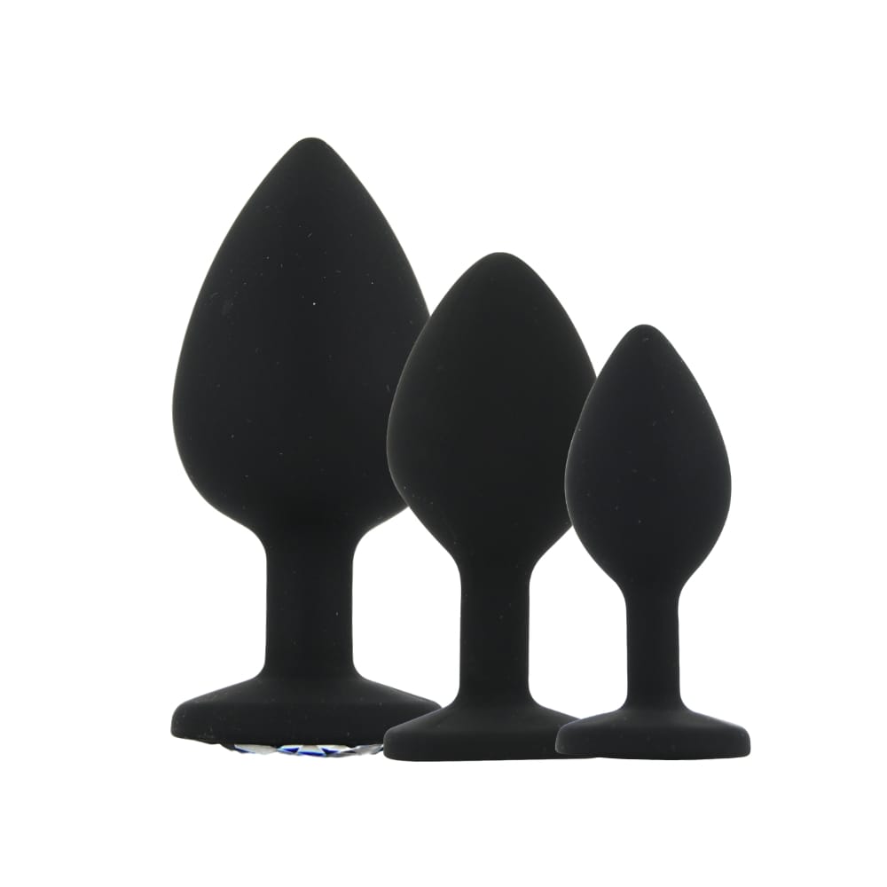 Toosh Silicone Butt Plug Black Set of 3 Clear Stone 4 Toosh Silicone Butt Plug Black Set of 3 Clear Stone - Image 3