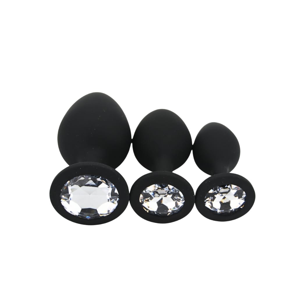 Toosh Silicone Butt Plug Black Set of 3 Clear Stone 5 Toosh Silicone Butt Plug Black Set of 3 Clear Stone - Image 4