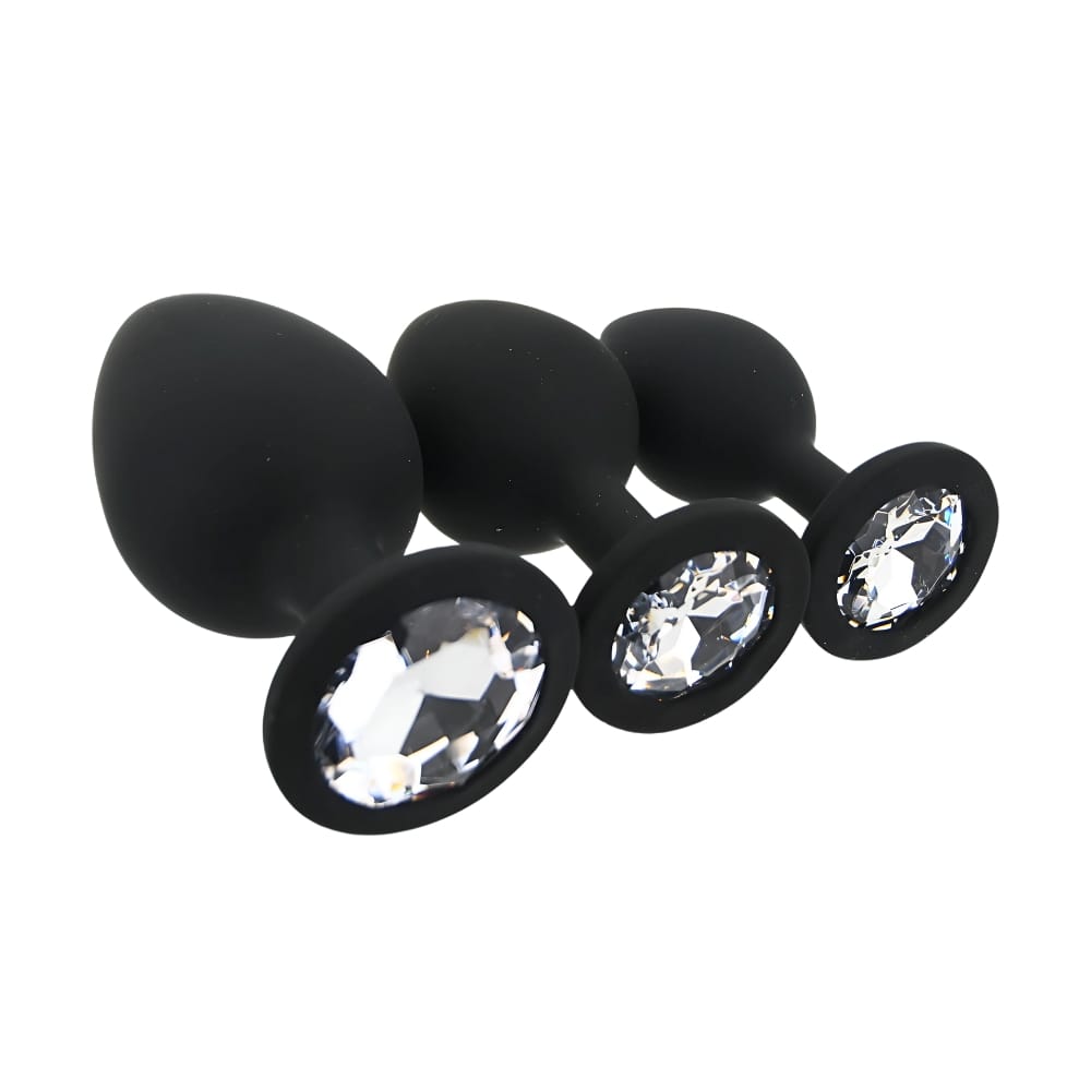Toosh Silicone Butt Plug Black Set of 3 Clear Stone 6 Toosh Silicone Butt Plug Black Set of 3 Clear Stone - Image 5