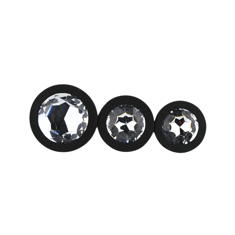 Toosh Silicone Butt Plug Black Set of 3 Clear Stone 7 Toosh Silicone Butt Plug Black Set of 3 Clear Stone - Image 6