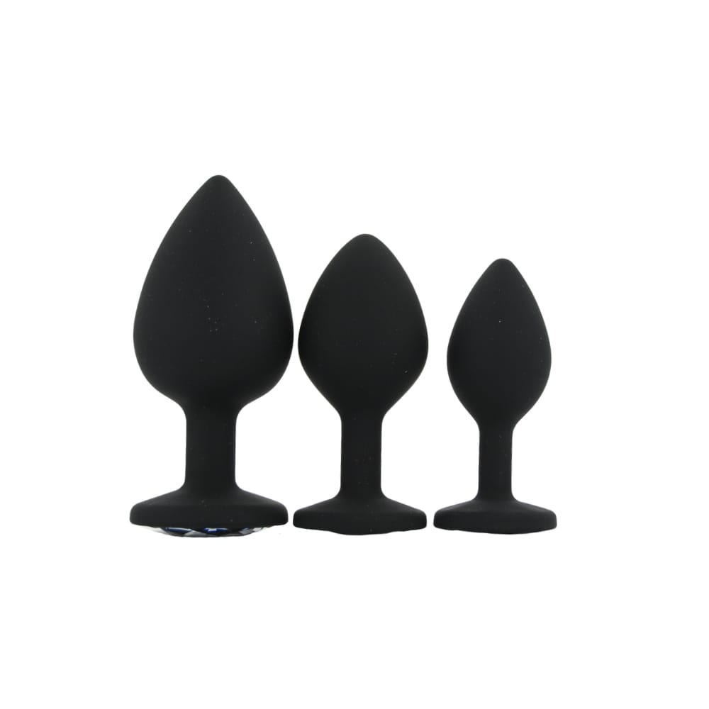 Toosh Silicone Butt Plug Black Set of 3 Clear Stone 2 Toosh Silicone Butt Plug Black Set of 3 Clear Stone - Image 1