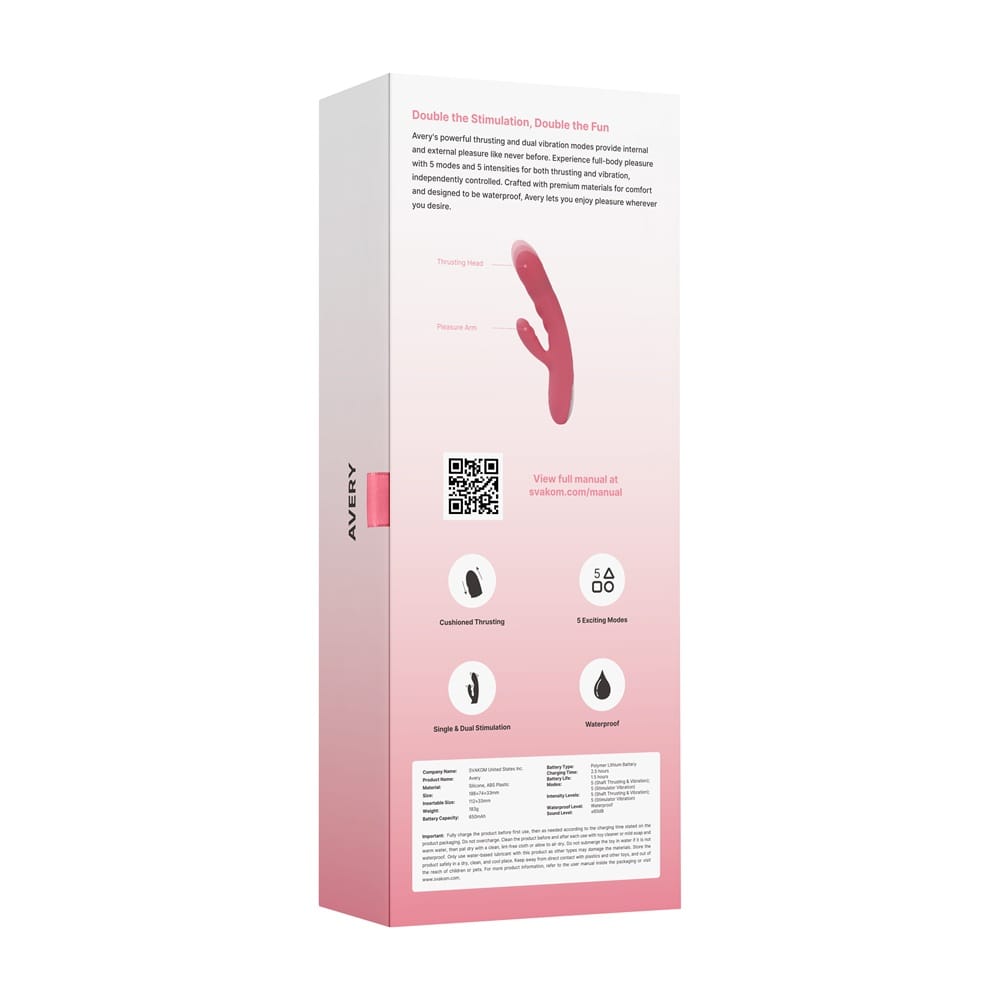 Svakom Avery Thrusting Vibrator with Clitoral Stimulator Pink 13 Svakom Avery Thrusting Vibrator with Clitoral Stimulator Pink - Image 12