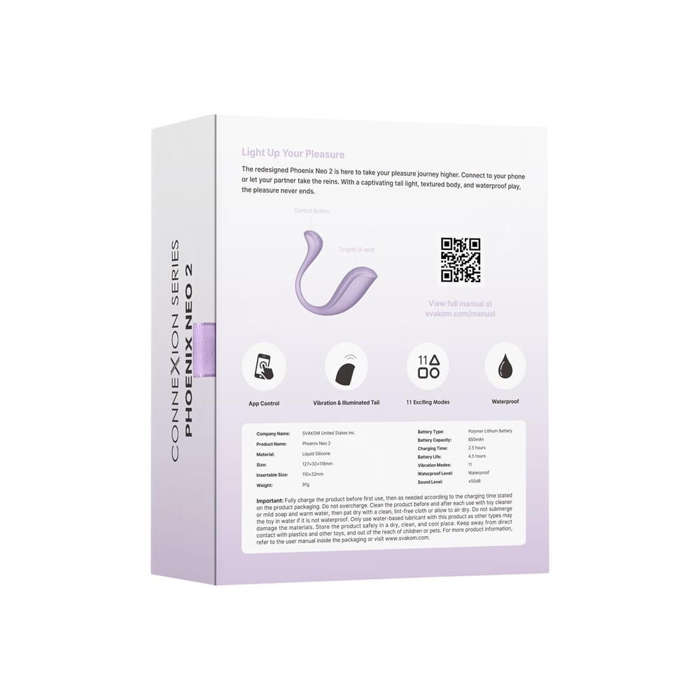 Svakom Phoenix Neo 2 Interactive App Controlled Vibrator Lilac 11 Svakom Phoenix Neo 2 Interactive App Controlled Vibrator Lilac - Image 10