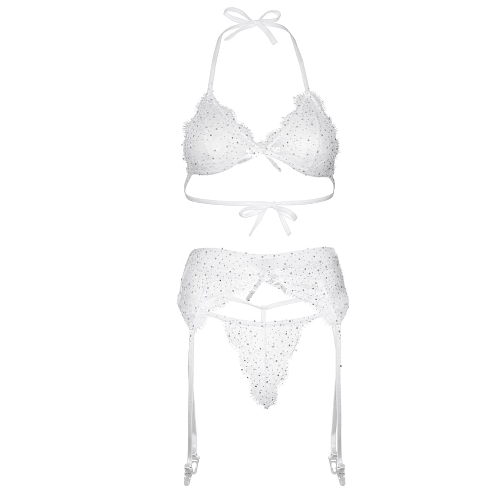 Leg Avenue Lace Bra Top, String and Garter Belt White 7 Leg Avenue Lace Bra Top, String and Garter Belt White - Image 6