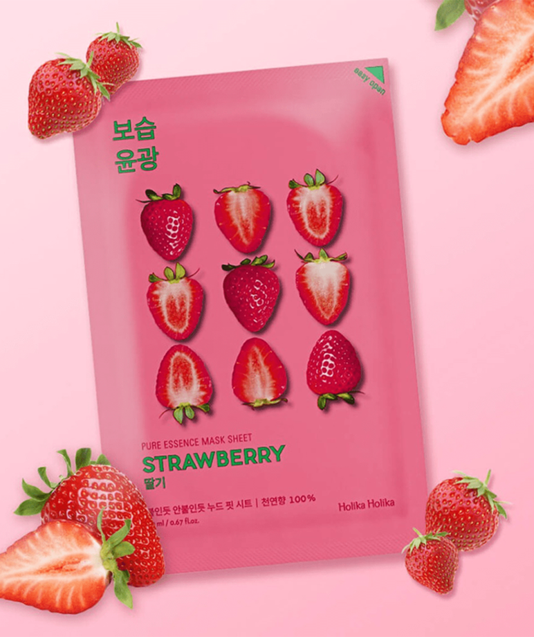 Holika Holika - Pure Essence Mask Sheet Strawberry, 20ml, 1 piece 2 Korean mask