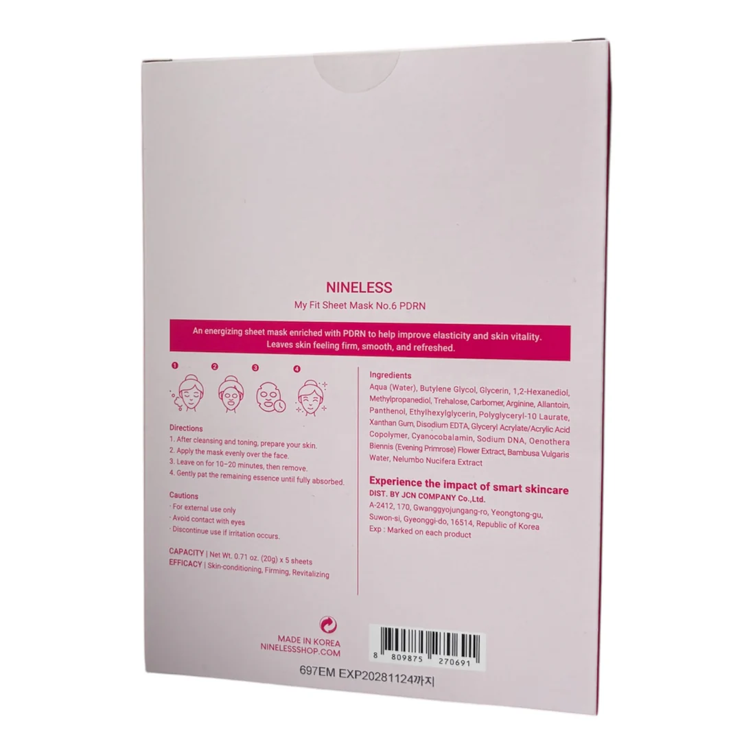 NINE LESS - My Fit Sheet Mask No.6 PDRN, 1 Box, 20g x 5ea 3 NINE LESS - My Fit Sheet Mask No.6 PDRN, 1 Box, 20g x 5ea - Image 2