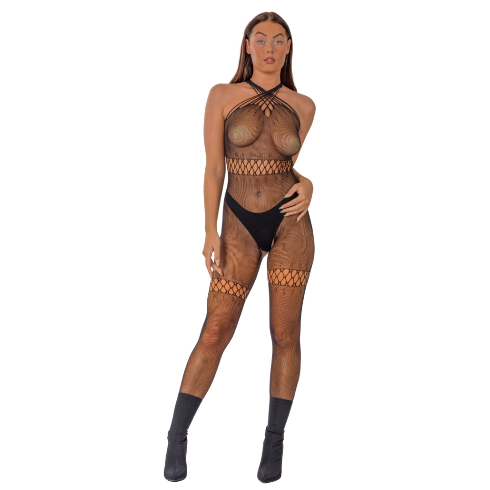 Lace by LJ Crossover Neck Crotchless Bodystocking 4 Lace by LJ Crossover Neck Crotchless Bodystocking - Image 3