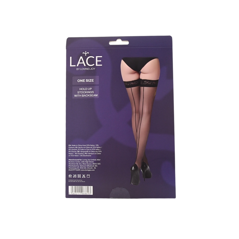 Lace by LJ Sheer Hold Up Stockings with Backseam Black 7 Lace by LJ Sheer Hold Up Stockings with Backseam Black - Image 6