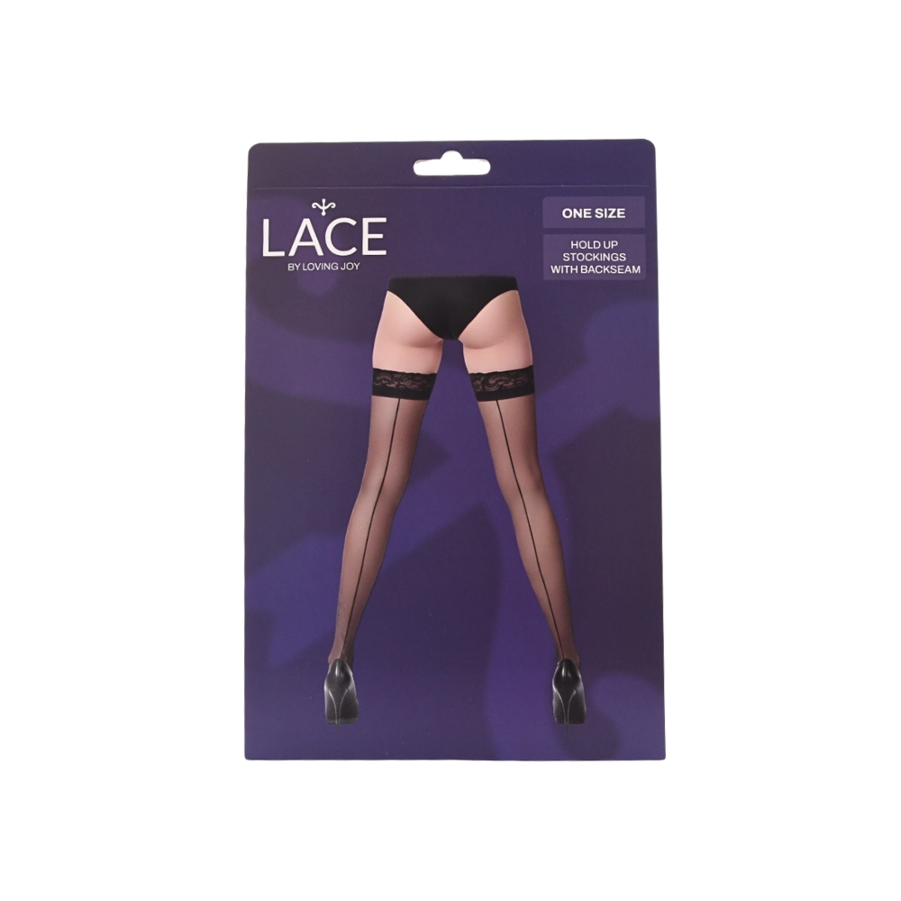 Lace by LJ Sheer Hold Up Stockings with Backseam Black 6 Lace by LJ Sheer Hold Up Stockings with Backseam Black - Image 5