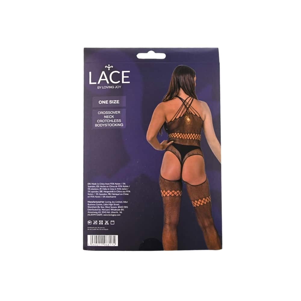Lace by LJ Crossover Neck Crotchless Bodystocking 8 Lace by LJ Crossover Neck Crotchless Bodystocking - Image 7