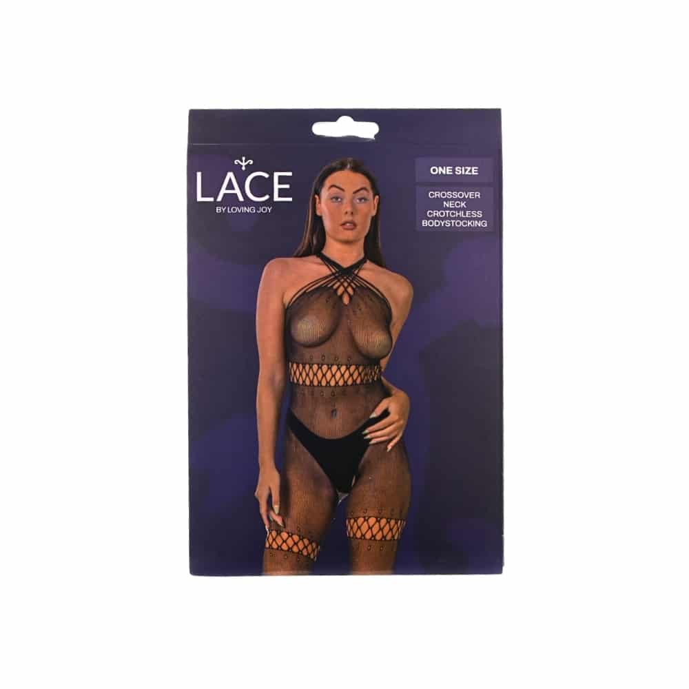 Lace by LJ Crossover Neck Crotchless Bodystocking 7 Lace by LJ Crossover Neck Crotchless Bodystocking - Image 6